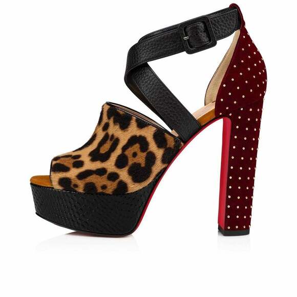 Christian Louboutin Bingirl Plume 130 Black Leopard Platform Sandal Heel Pump 36 - Picture 3 of 12